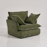 Green Leopard Print Swivel Birch Wood Accent Chair — Vintage Oriental Style Sofa for Living Room
