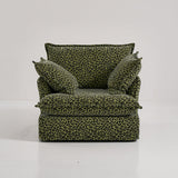 Green Leopard Print Swivel Birch Wood Accent Chair — Vintage Oriental Style Sofa for Living Room