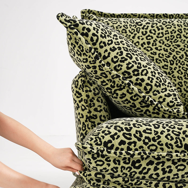 Green Leopard Print Swivel Birch Wood Accent Chair — Vintage Oriental Style Sofa for Living Room
