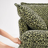 Green Leopard Print Swivel Birch Wood Accent Chair — Vintage Oriental Style Sofa for Living Room
