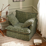 Green Leopard Print Swivel Birch Wood Accent Chair — Vintage Oriental Style Sofa for Living Room
