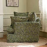 Green Leopard Print Swivel Birch Wood Accent Chair — Vintage Oriental Style Sofa for Living Room