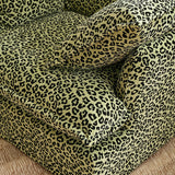 Green Leopard Print Swivel Birch Wood Accent Chair — Vintage Oriental Style Sofa for Living Room