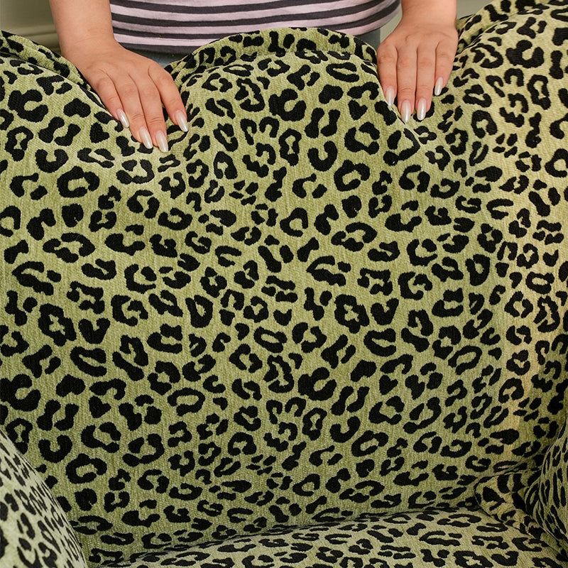 Green Leopard Print Swivel Birch Wood Accent Chair — Vintage Oriental Style Sofa for Living Room
