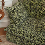 Green Leopard Print Swivel Birch Wood Accent Chair — Vintage Oriental Style Sofa for Living Room