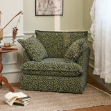 Green Leopard Print Swivel Birch Wood Accent Chair — Vintage Oriental Style Sofa for Living Room