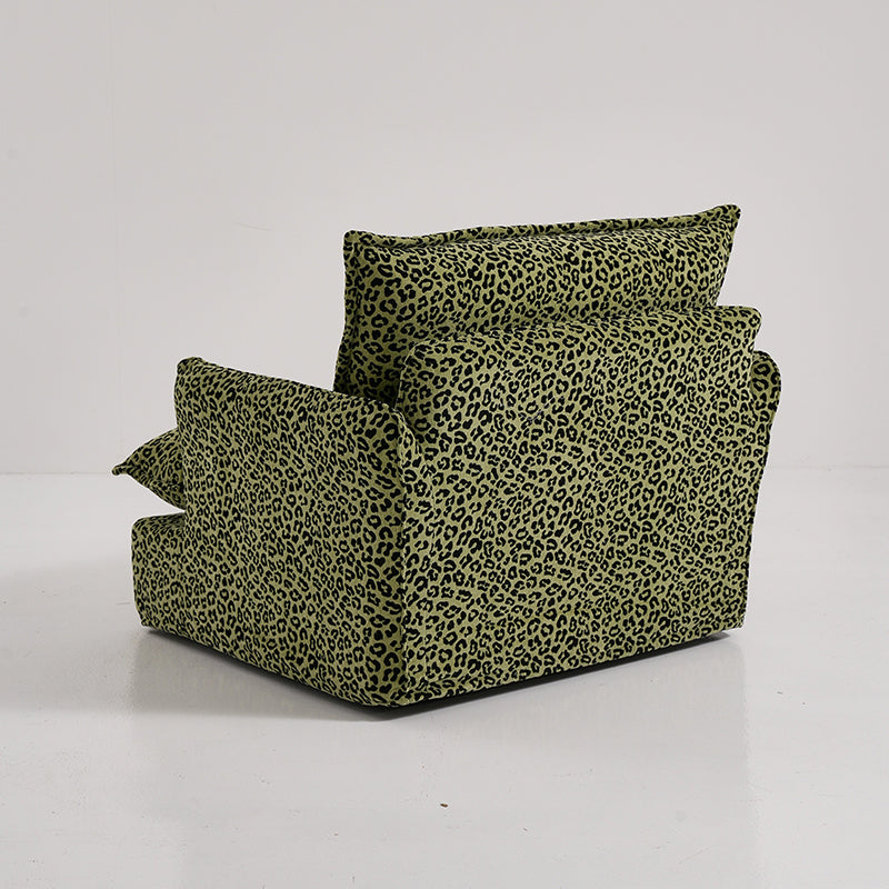Green Leopard Print Swivel Birch Wood Accent Chair — Vintage Oriental Style Sofa for Living Room