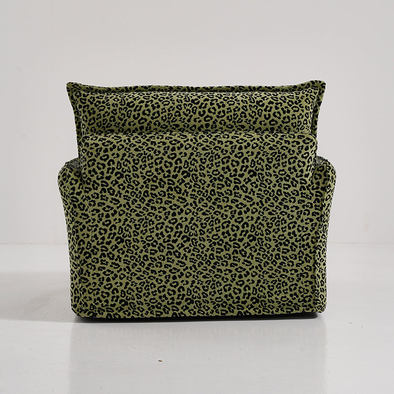 Green Leopard Print Swivel Birch Wood Accent Chair — Vintage Oriental Style Sofa for Living Room