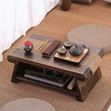 Traditional Japanese Foldable Solid Wood Coffee Table – Two-Tier, Rounded Rectangular Design for Living Room