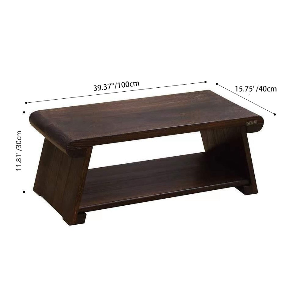 Traditional Japanese Foldable Solid Wood Coffee Table – Two-Tier, Rounded Rectangular Design for Living Room