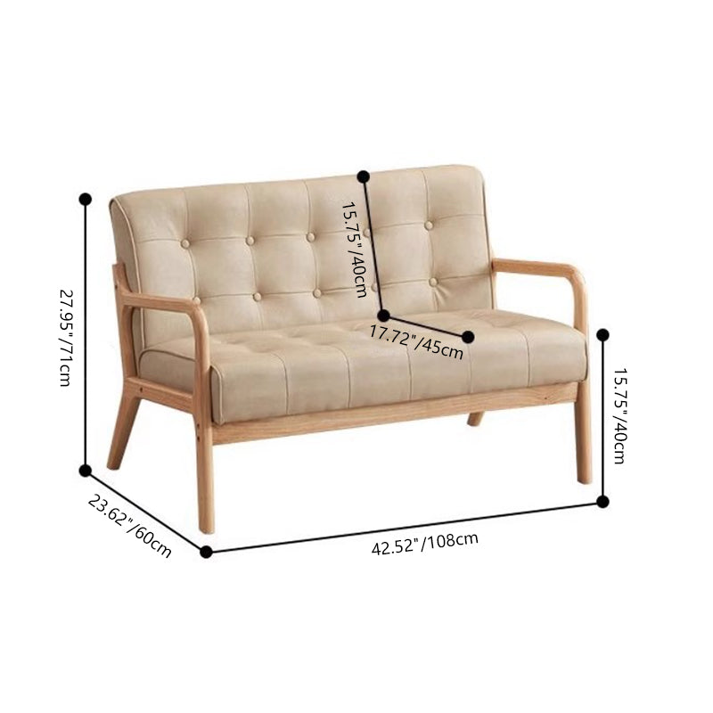 Contemporary Scandinavian Solid Wood Sofa with Oil-Waxed Leather, Rectangular Frame and Softly Rounded Edges, 1/2/3-Seater for Living Room