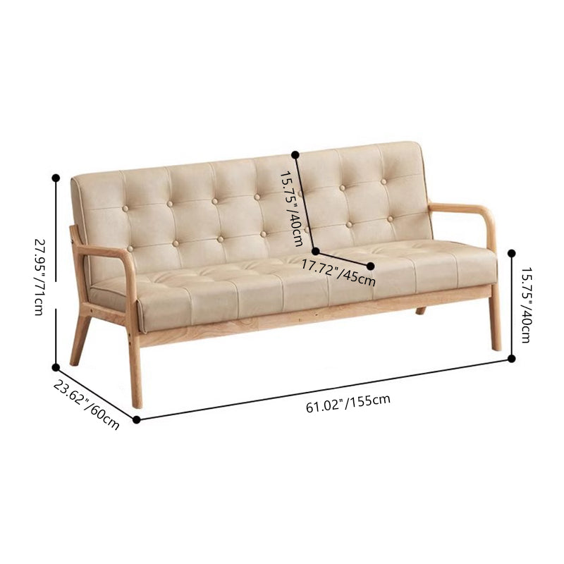 Contemporary Scandinavian Solid Wood Sofa with Oil-Waxed Leather, Rectangular Frame and Softly Rounded Edges, 1/2/3-Seater for Living Room