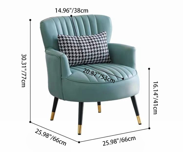 Modern Scandinavian Microfiber Leather Accent Chair with Metal Frame — Round-and-Square Design, Backrest & Armrests, Ideal for Living Room