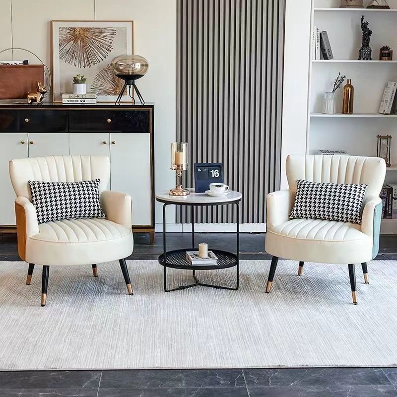 Modern Scandinavian Microfiber Leather Accent Chair with Metal Frame — Round-and-Square Design, Backrest & Armrests, Ideal for Living Room