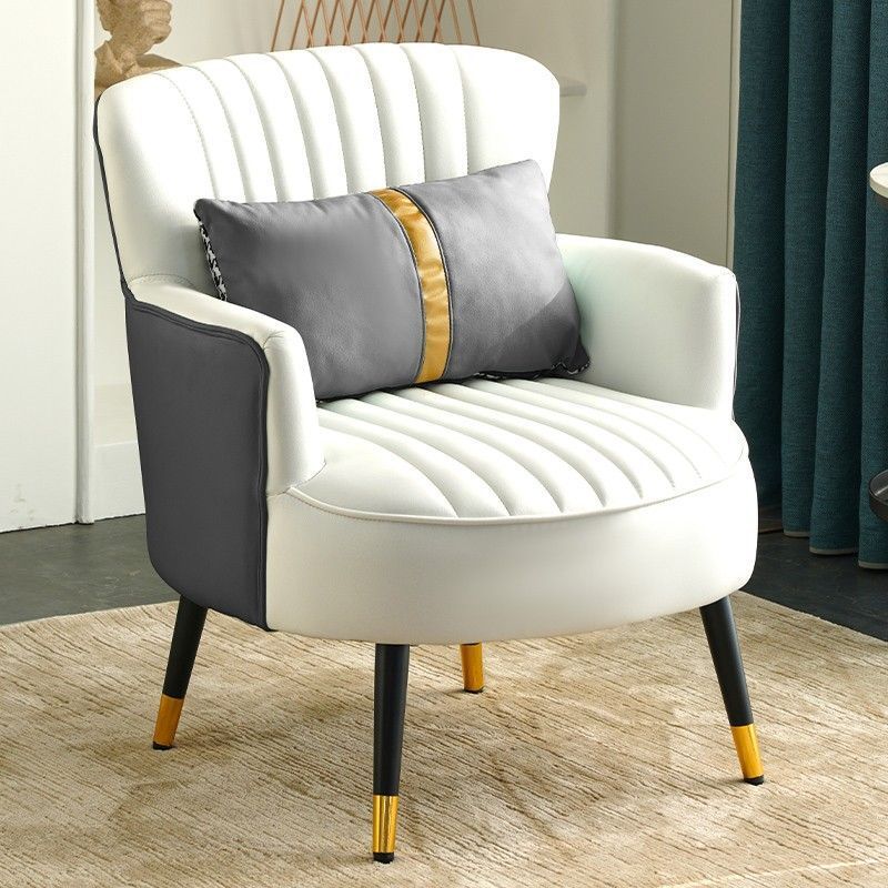 Modern Scandinavian Microfiber Leather Accent Chair with Metal Frame — Round-and-Square Design, Backrest & Armrests, Ideal for Living Room