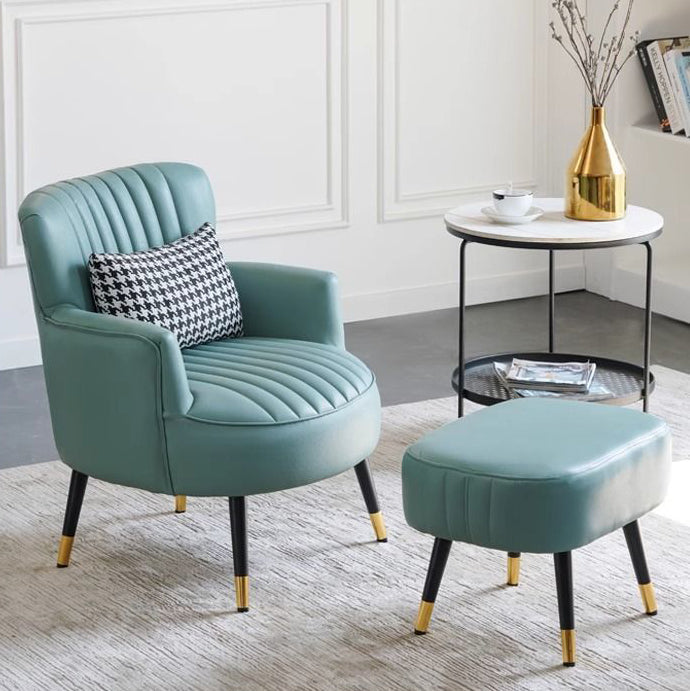 Modern Scandinavian Microfiber Leather Accent Chair with Metal Frame — Round-and-Square Design, Backrest & Armrests, Ideal for Living Room