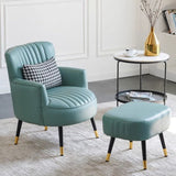 Modern Scandinavian Microfiber Leather Accent Chair with Metal Frame — Round-and-Square Design, Backrest & Armrests, Ideal for Living Room