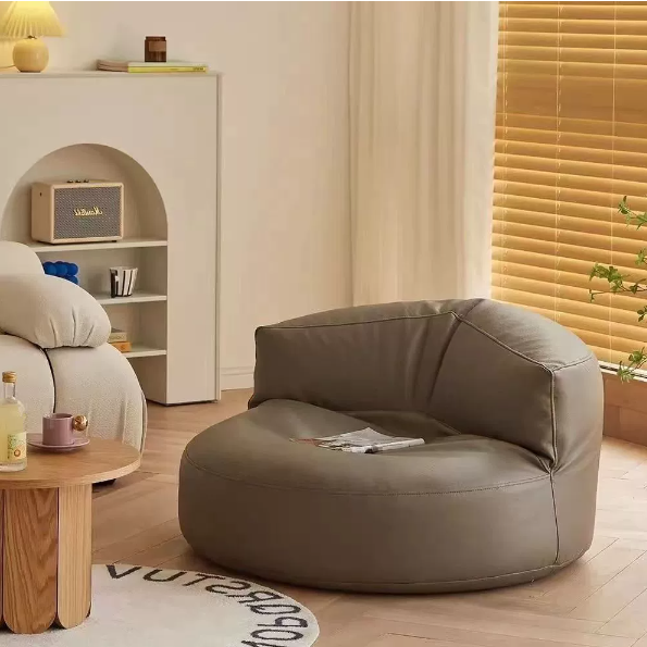 Modern Scandinavian Microfiber Leather EPS Round Curved Accent Chair with Backrest for Living Room