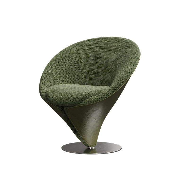 Traditional Chinese Velvet Swivel Accent Chair with Round Curved Backrest – Wood & Metal Frame, Faux Leather Upholstery, Ideal for Living Room