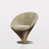 Traditional Chinese Velvet Swivel Accent Chair with Round Curved Backrest – Wood & Metal Frame, Faux Leather Upholstery, Ideal for Living Room