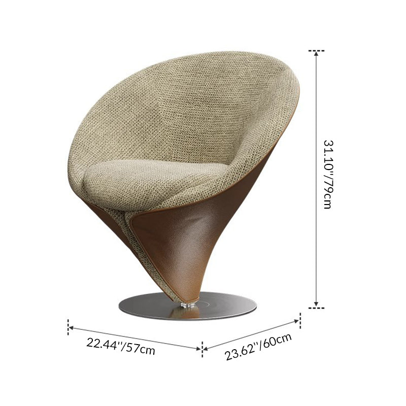 Traditional Chinese Velvet Swivel Accent Chair with Round Curved Backrest – Wood & Metal Frame, Faux Leather Upholstery, Ideal for Living Room