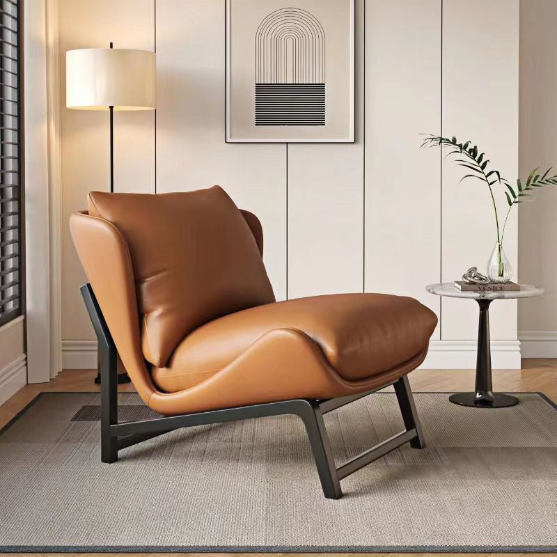 Traditional French Velvet Cat-Scratch Leather Accent Chair with Carbon Steel Frame, Rectangular Curved Square Backrest for Living Room