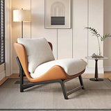 Traditional French Velvet Cat-Scratch Leather Accent Chair with Carbon Steel Frame, Rectangular Curved Square Backrest for Living Room