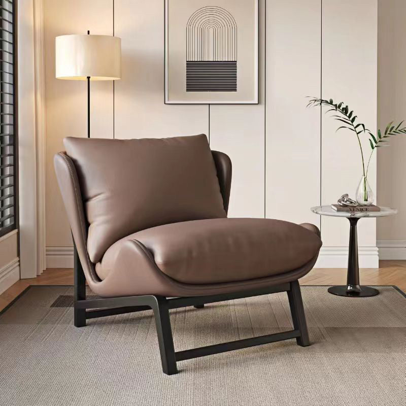 Traditional French Velvet Cat-Scratch Leather Accent Chair with Carbon Steel Frame, Rectangular Curved Square Backrest for Living Room