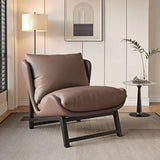 Traditional French Velvet Cat-Scratch Leather Accent Chair with Carbon Steel Frame, Rectangular Curved Square Backrest for Living Room