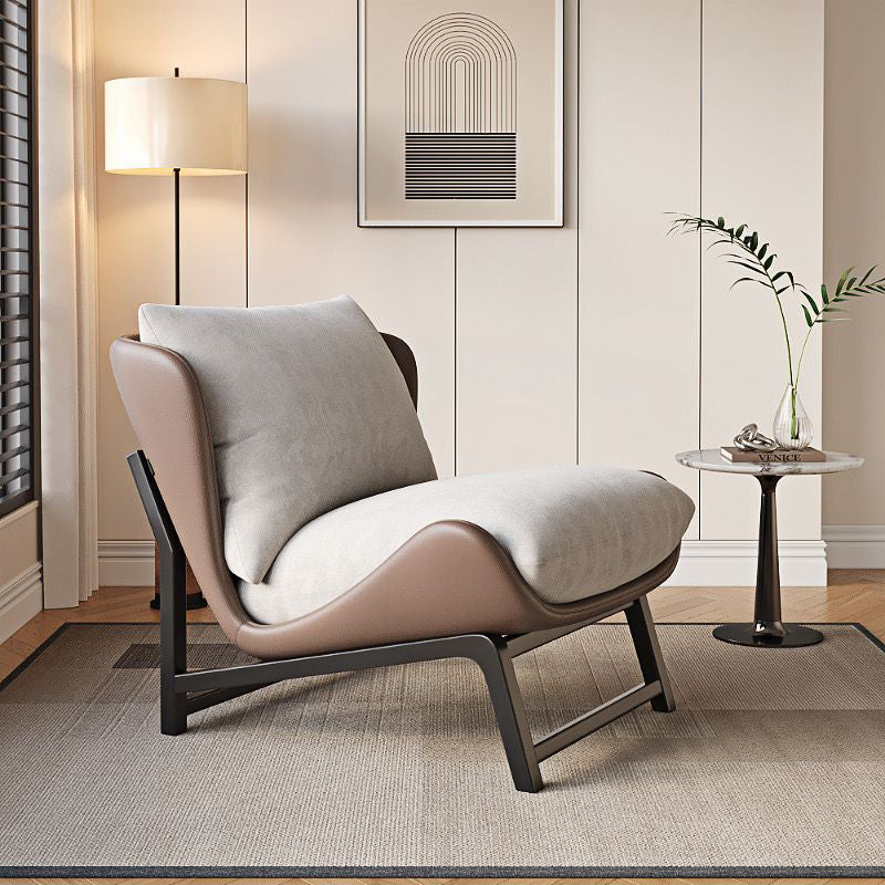 Traditional French Velvet Cat-Scratch Leather Accent Chair with Carbon Steel Frame, Rectangular Curved Square Backrest for Living Room