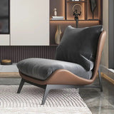 Traditional French Velvet Cat-Scratch Leather Accent Chair with Carbon Steel Frame, Rectangular Curved Square Backrest for Living Room