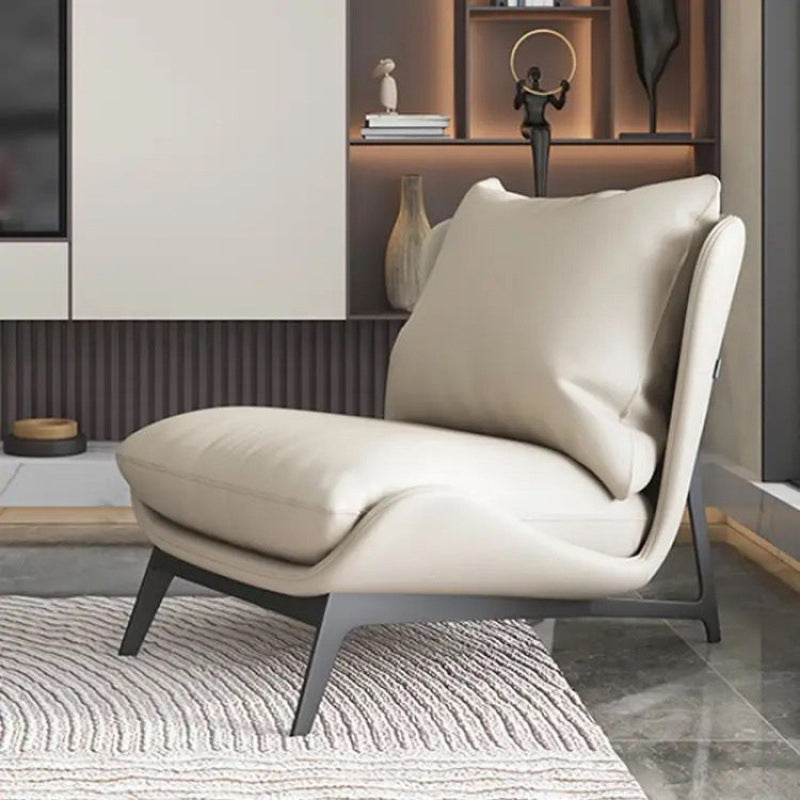 Traditional French Velvet Cat-Scratch Leather Accent Chair with Carbon Steel Frame, Rectangular Curved Square Backrest for Living Room