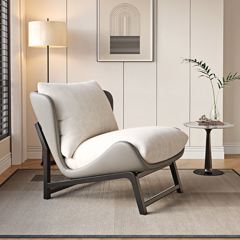Traditional French Velvet Cat-Scratch Leather Accent Chair with Carbon Steel Frame, Rectangular Curved Square Backrest for Living Room