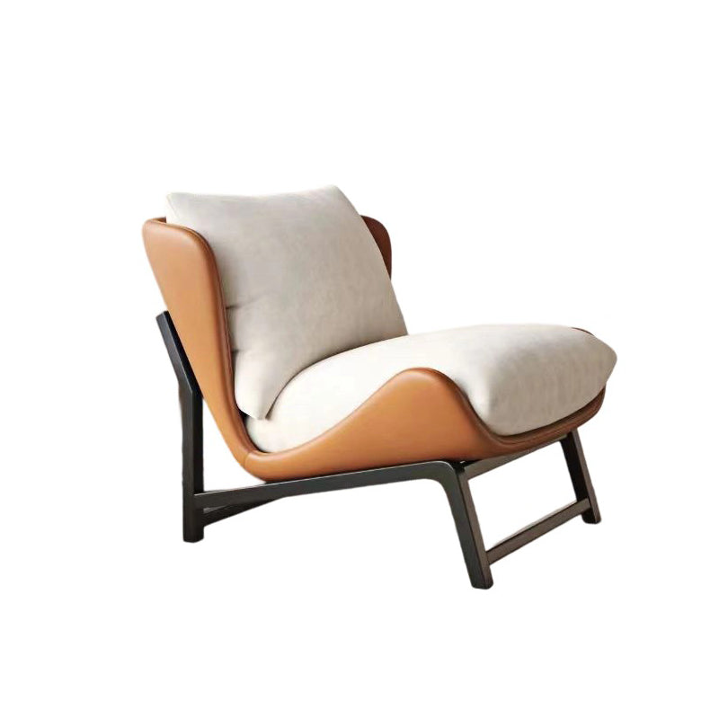 Traditional French Velvet Cat-Scratch Leather Accent Chair with Carbon Steel Frame, Rectangular Curved Square Backrest for Living Room