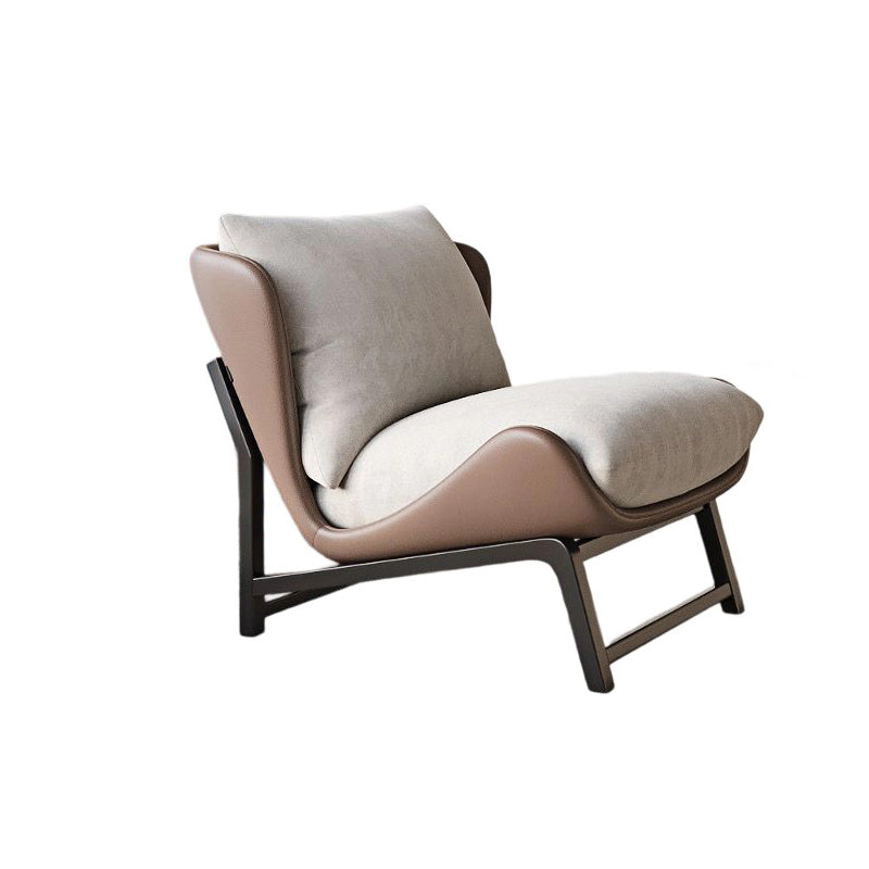 Traditional French Velvet Cat-Scratch Leather Accent Chair with Carbon Steel Frame, Rectangular Curved Square Backrest for Living Room