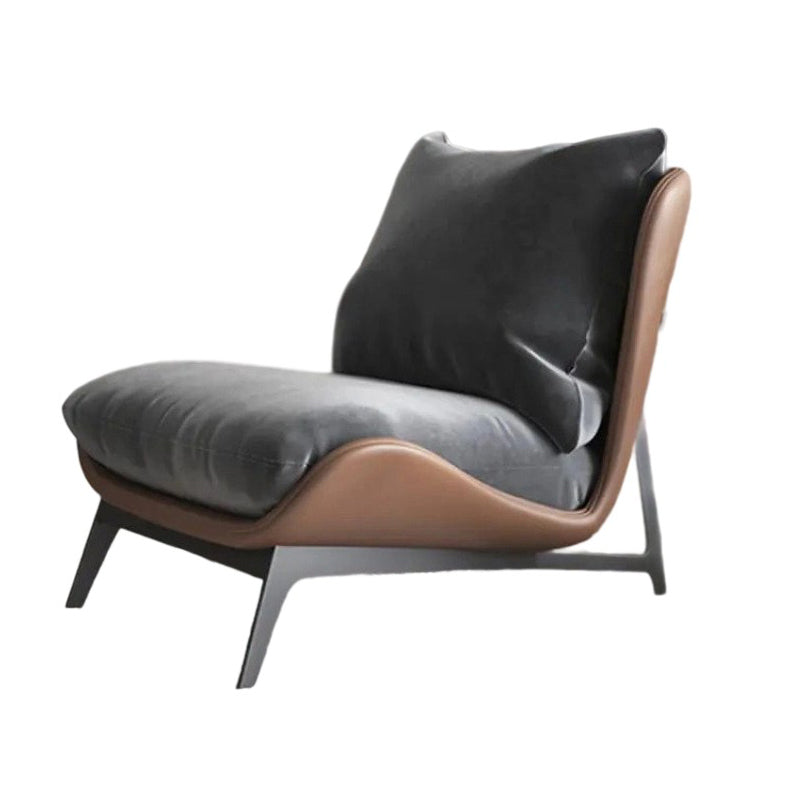 Traditional French Velvet Cat-Scratch Leather Accent Chair with Carbon Steel Frame, Rectangular Curved Square Backrest for Living Room