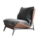 Traditional French Velvet Cat-Scratch Leather Accent Chair with Carbon Steel Frame, Rectangular Curved Square Backrest for Living Room