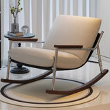 Modern Scandinavian Corduroy Rocking Chair with Metal Frame and Solid Wood Construction, Curved Square Design, Backrest and Armrests for Living Room
