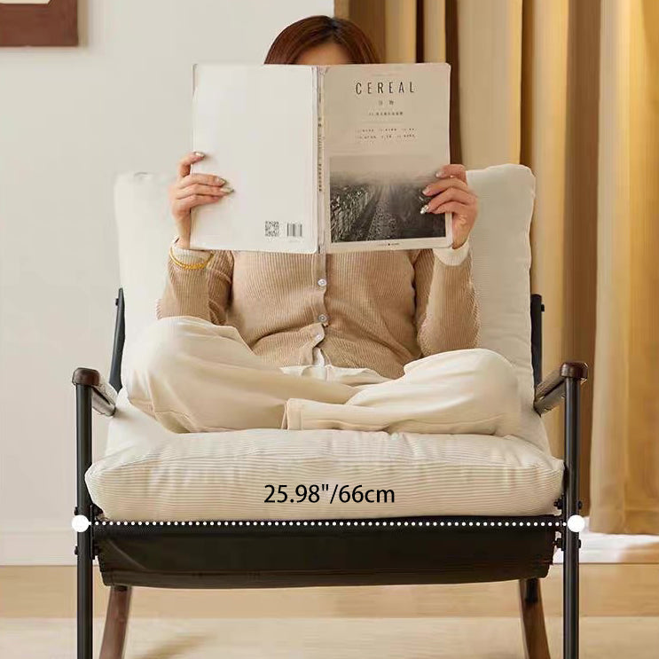 Modern Scandinavian Corduroy Rocking Chair with Metal Frame and Solid Wood Construction, Curved Square Design, Backrest and Armrests for Living Room