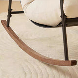 Modern Scandinavian Corduroy Rocking Chair with Metal Frame and Solid Wood Construction, Curved Square Design, Backrest and Armrests for Living Room