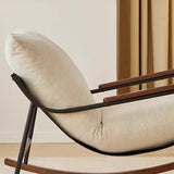 Modern Scandinavian Corduroy Rocking Chair with Metal Frame and Solid Wood Construction, Curved Square Design, Backrest and Armrests for Living Room