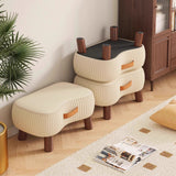Contemporary Scandinavian Solid-Wood Low Stool with Soap-Shaped Cylinder, Tech Fabric Upholstery – Living Room Accent