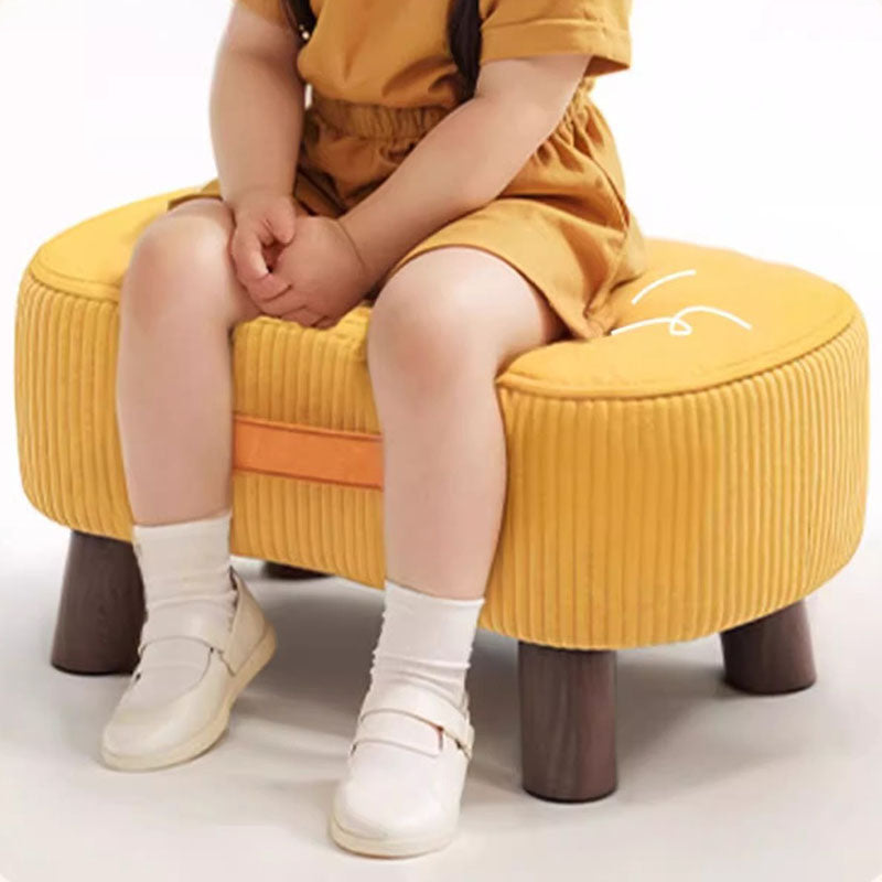 Contemporary Scandinavian Solid-Wood Low Stool with Soap-Shaped Cylinder, Tech Fabric Upholstery – Living Room Accent