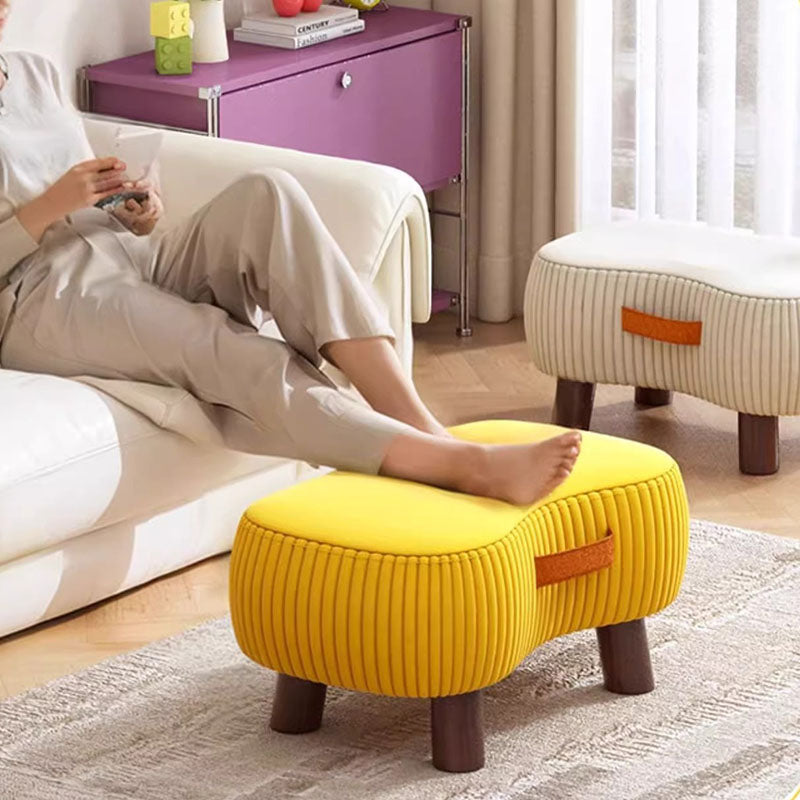 Contemporary Scandinavian Solid-Wood Low Stool with Soap-Shaped Cylinder, Tech Fabric Upholstery – Living Room Accent