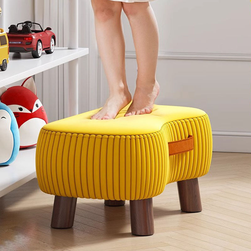 Contemporary Scandinavian Solid-Wood Low Stool with Soap-Shaped Cylinder, Tech Fabric Upholstery – Living Room Accent
