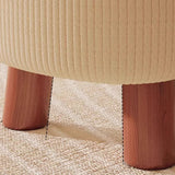 Contemporary Scandinavian Solid-Wood Low Stool with Soap-Shaped Cylinder, Tech Fabric Upholstery – Living Room Accent