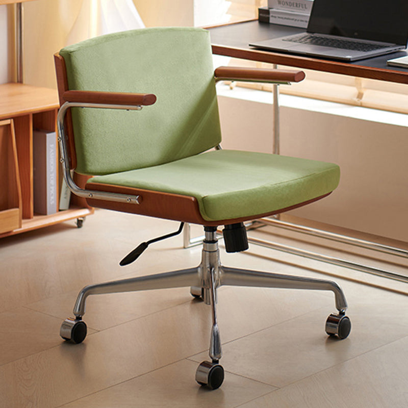 Contemporary Scandinavian Velvet PU Leather Desk Chair with Ash Wood and Stainless Steel – Rectangular Swivel, Armrests and Backrest for Home Office