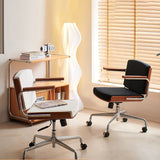 Contemporary Scandinavian Velvet PU Leather Desk Chair with Ash Wood and Stainless Steel – Rectangular Swivel, Armrests and Backrest for Home Office