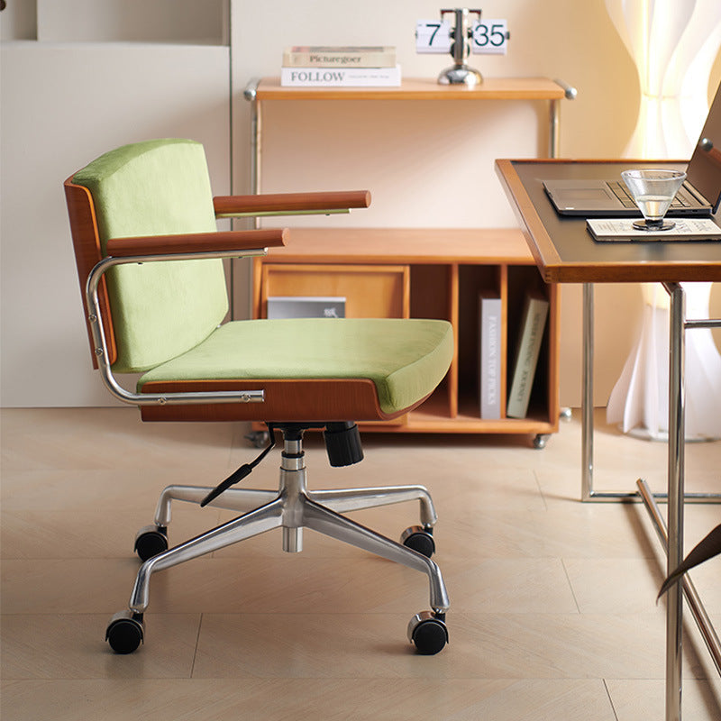 Contemporary Scandinavian Velvet PU Leather Desk Chair with Ash Wood and Stainless Steel – Rectangular Swivel, Armrests and Backrest for Home Office