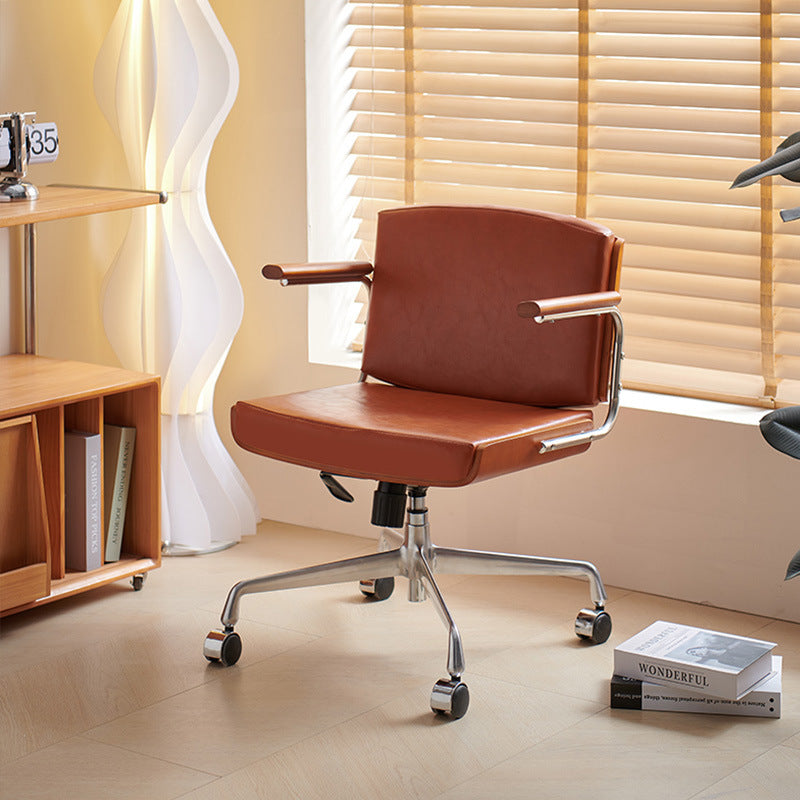 Contemporary Scandinavian Velvet PU Leather Desk Chair with Ash Wood and Stainless Steel – Rectangular Swivel, Armrests and Backrest for Home Office